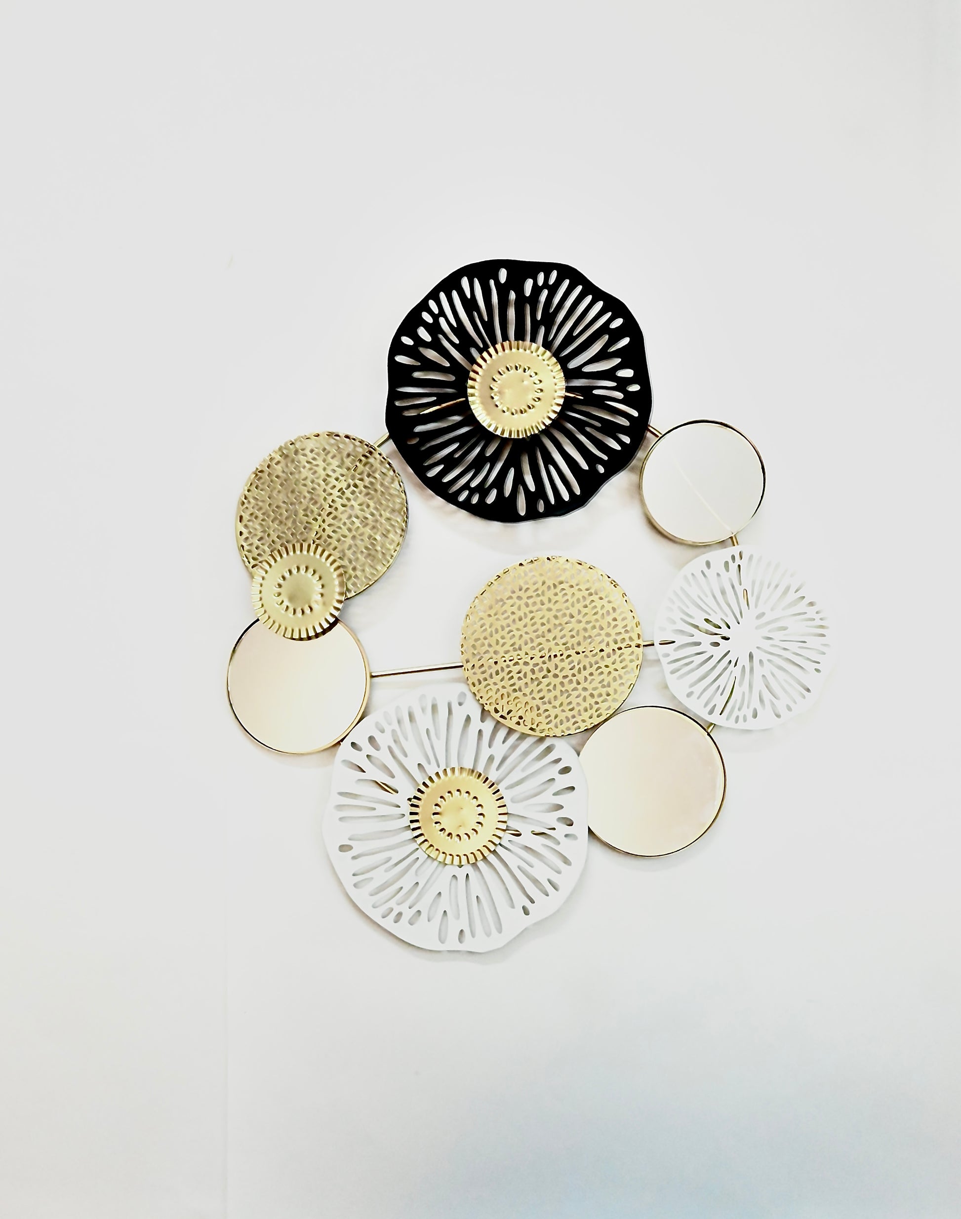 Modern Floral Metal Wall Art with Mirror Accents