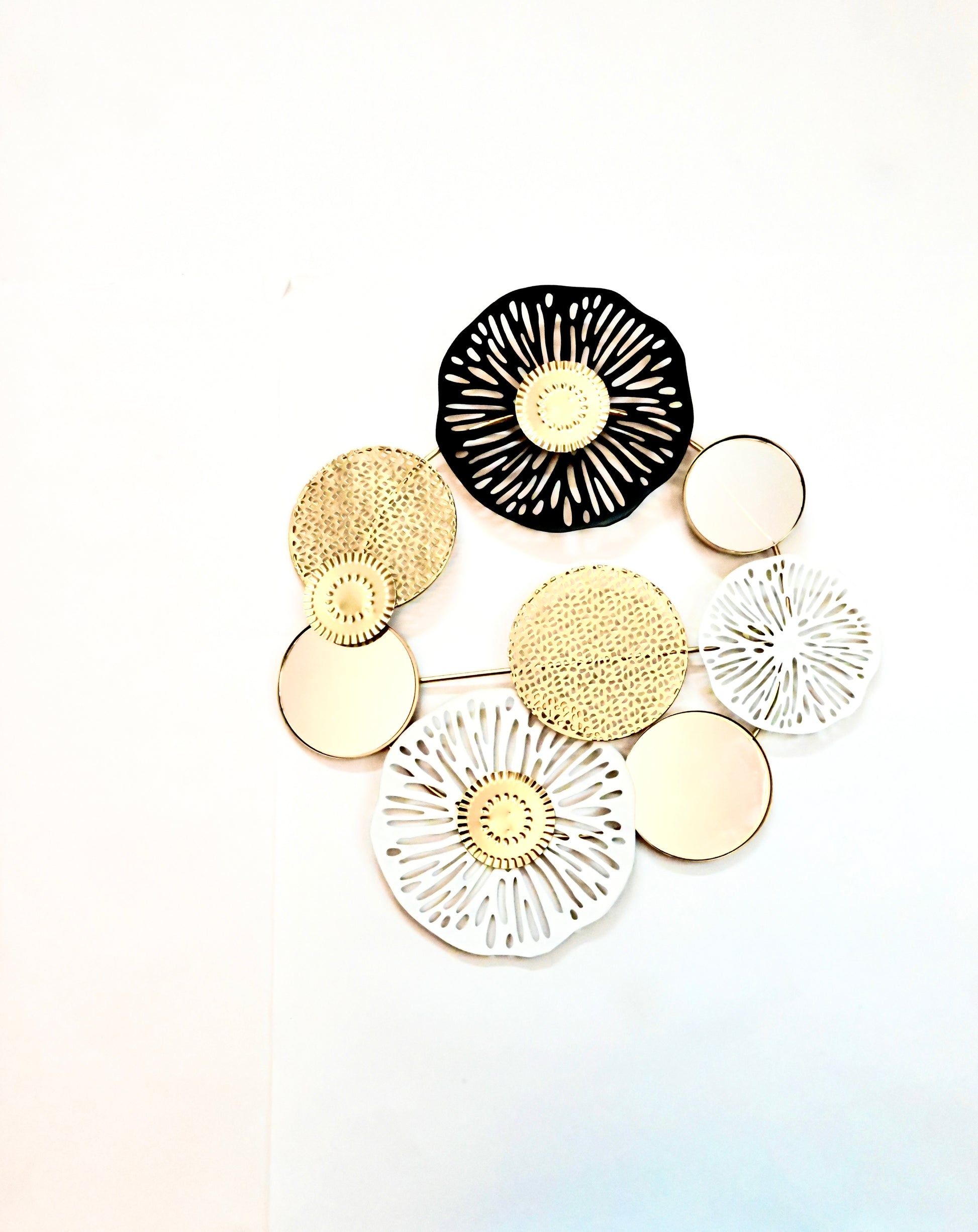 Modern Floral Metal Wall Art with Mirror Accents