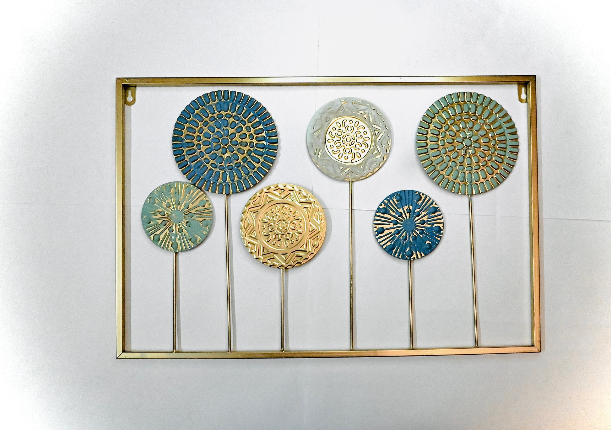 Mandala-Inspired Metal Wall Art in Gold & Teal