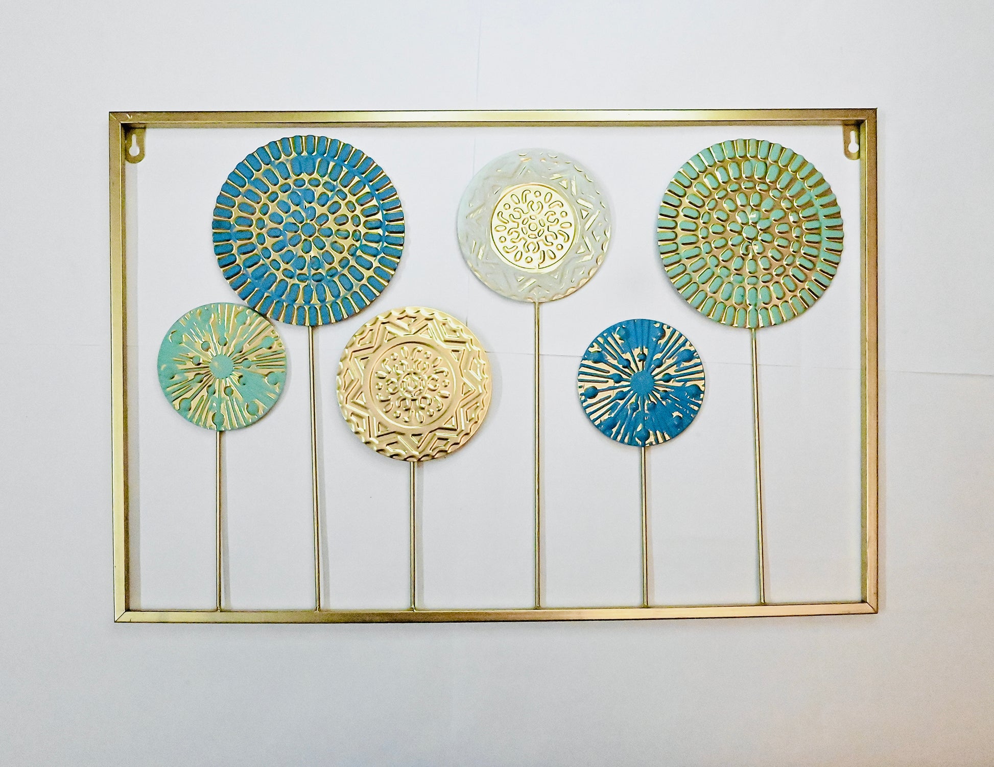 Mandala-Inspired Metal Wall Art in Gold & Teal