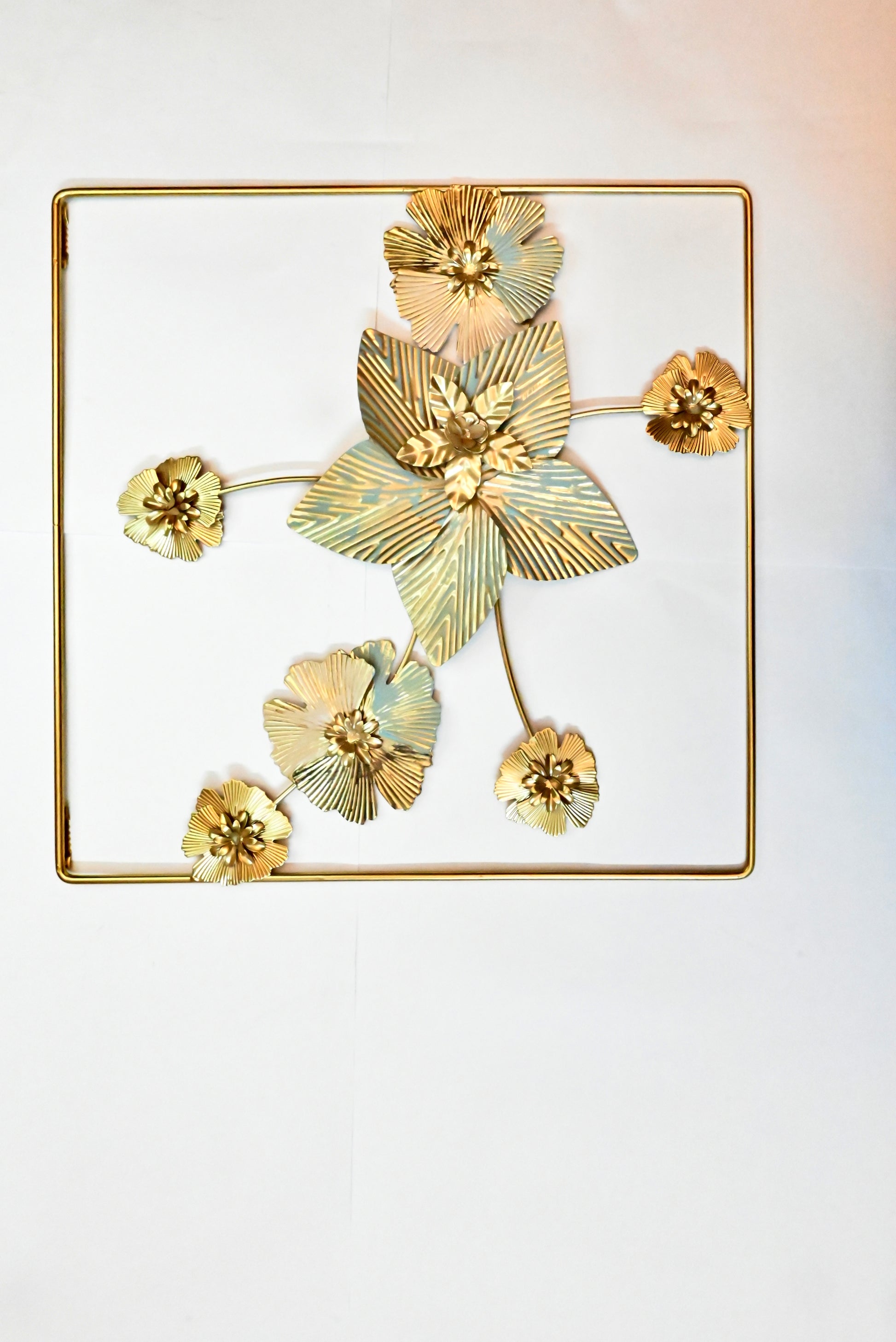 Square Floral Gold Metal Wall Art