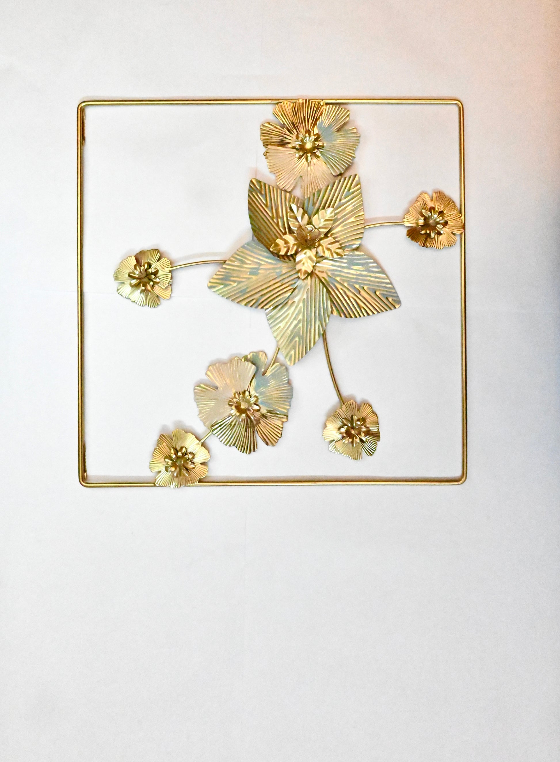 Square Floral Gold Metal Wall Art